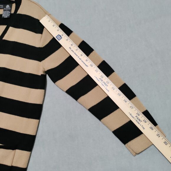 Liz Claiborne Large 100% Wool Knit Cardigan Sweater Button Front Neutral Stripes - Picture 12 of 15